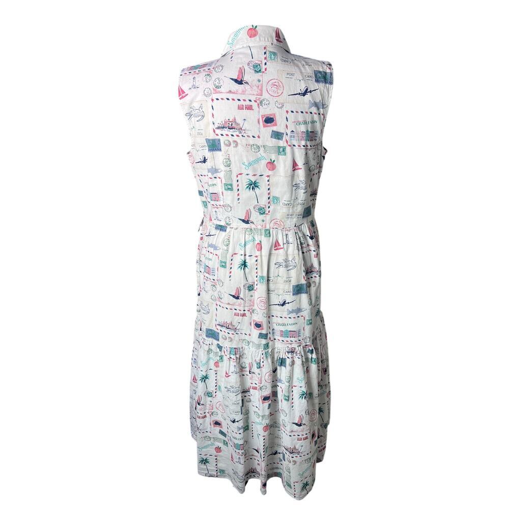 J.Crew Postcard Print Midi Dress Women 6 white Coastal Vacation Sleeveless - Picture 3 of 11